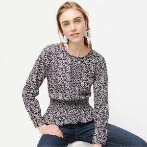 NWT J. Crew Liberty Fabric Navy Floral Misti Valeria Smocked Waist Blouse XXL